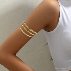 3-Layer Wave Shape Open Arm Cuff – Gold Adjustable Hollow Bangle | Statement Arm Accessory