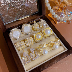 5-Pair Elegant Geometric Pearl Earrings Set – Vintage French Style, Daily Fashion Jewelry